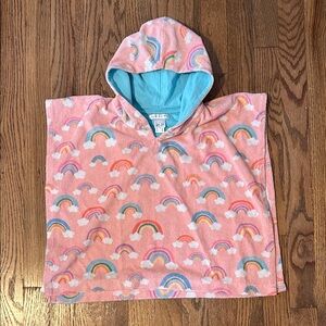 Pink Hooded Towel with Rainbow Pattern